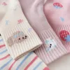 Pink striped cartoon socks for girls, pure cotton mid-calf socks for spring and summer, comfortable and breathable Application Scenario